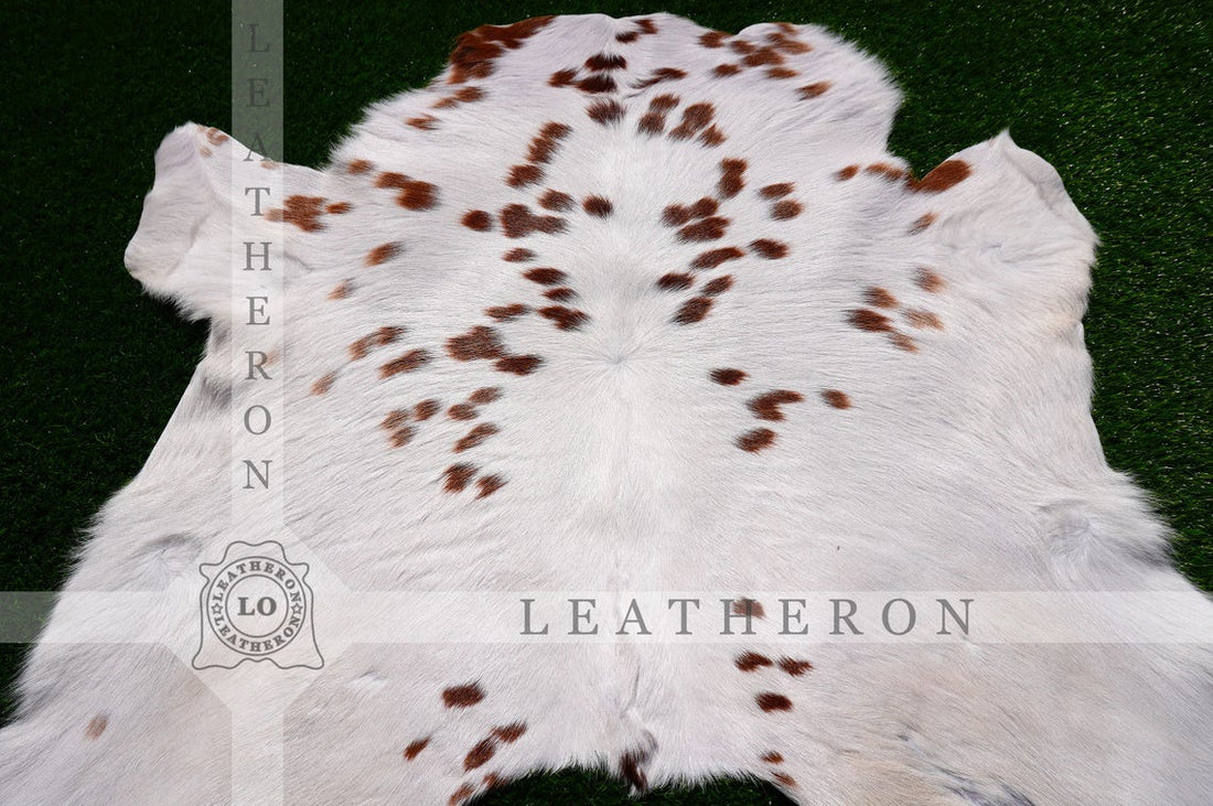 EXACT As PHOTO ( 3 X 2.8 ft. ) !! Unique 100% Natural Calf Skin Hair on Leather Area Rug | Real Hair on Calf Skin Leather Area Rug