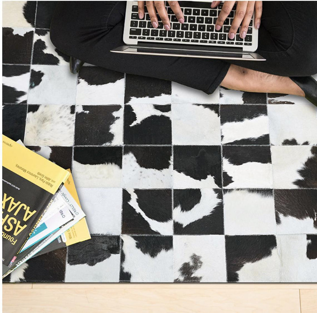 HANDMADE 100% Natural COWHIDE RUG | Patchwork Cowhide Area Rug | Real Cowhide Hallway Runner | Hair on Leather Cowhide Carpet | PR60