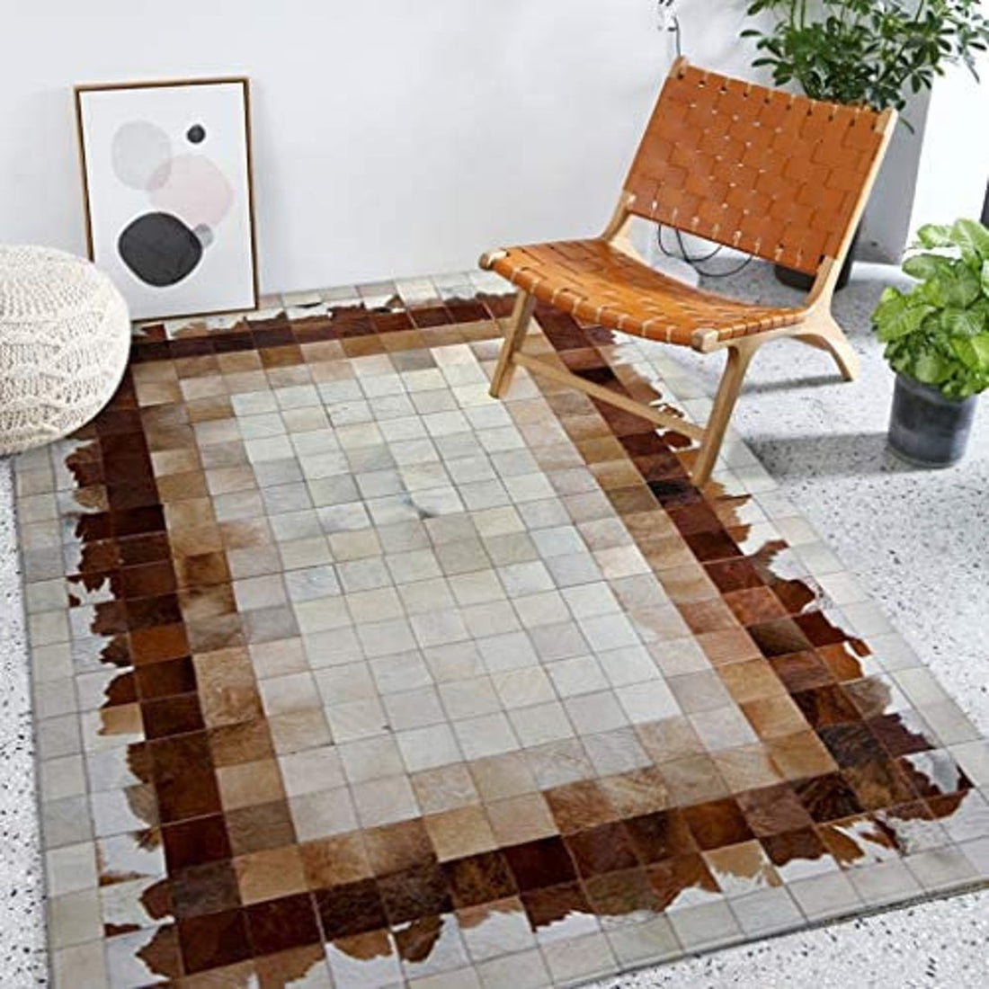 HANDMADE 100% Natural COWHIDE RUG | Patchwork Cowhide Area Rug | Real Cowhide Hallway Runner | Hair on Leather Cowhide Carpet | PR16