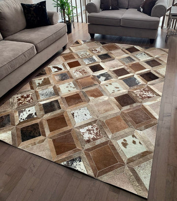 HANDMADE 100% Natural COWHIDE RUG | Patchwork Cowhide Area Rug | Real Cowhide Hallway Runner | Hair on Leather Cowhide Carpet | PR135