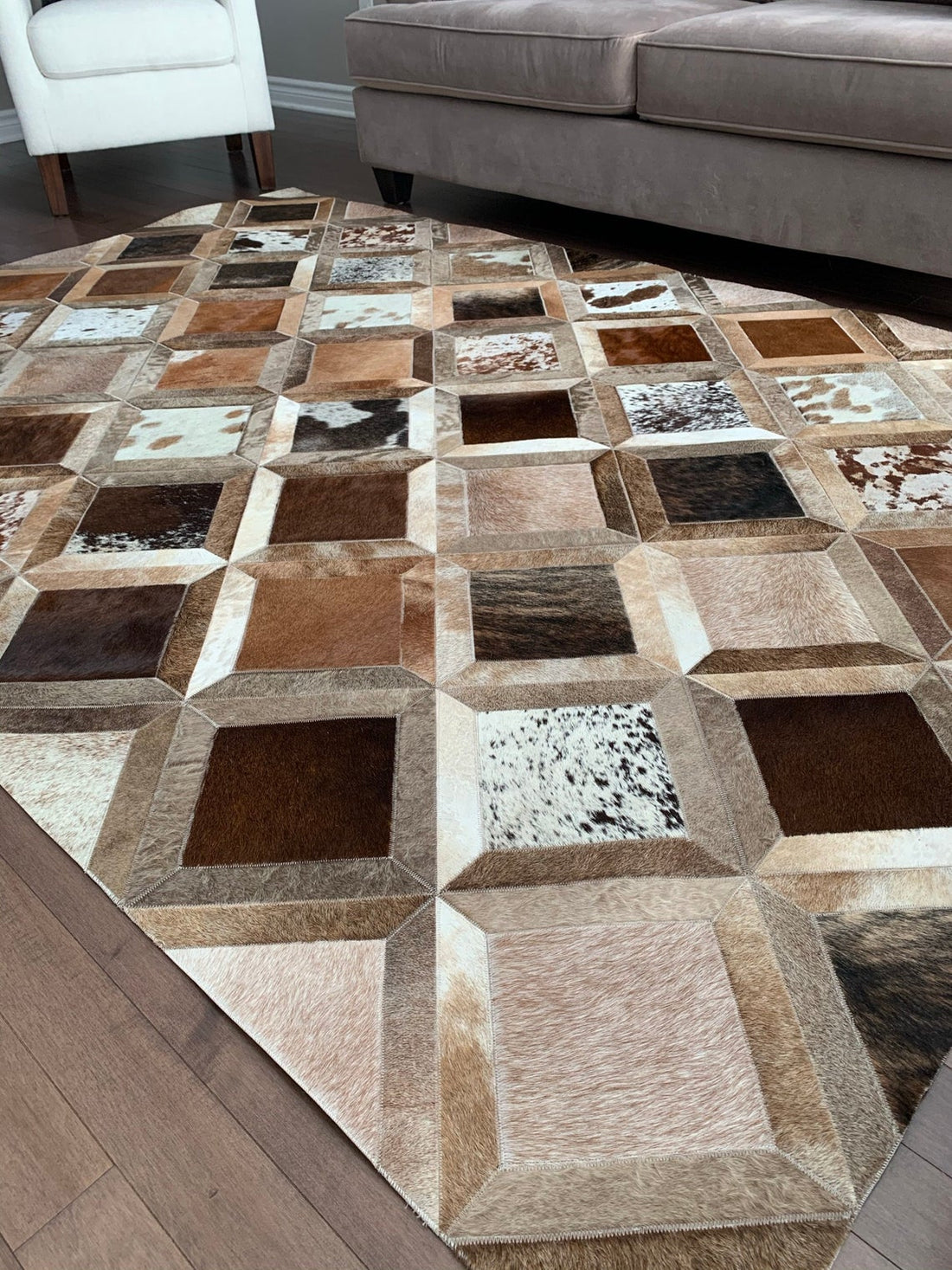 HANDMADE 100% Natural COWHIDE RUG | Patchwork Cowhide Area Rug | Real Cowhide Hallway Runner | Hair on Leather Cowhide Carpet | PR135
