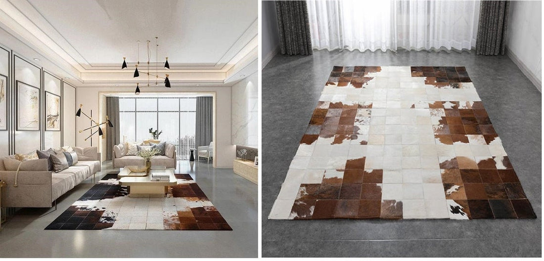 HANDMADE 100% Natural COWHIDE RUG | Patchwork Cowhide Area Rug | Real Cowhide Hallway Runner | Hair on Leather Cowhide Carpet | PR40