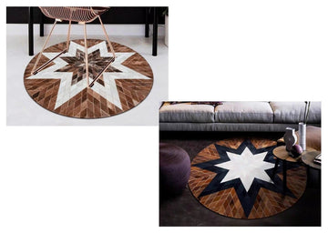 Hand-Stitched Cowhide Patchwork Rug, 100% Genuine | Hair on Leather Cowhide Carpet | PR117