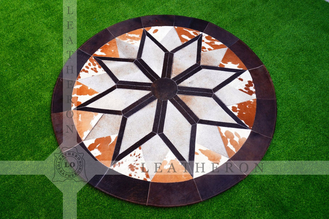 Exact As Picture ( 5 X 5 ft.) HANDMADE 100% Natural COWHIDE RUG | Patchwork Cowhide Area Rug | Hair on Leather Cowhide Carpet | PR113