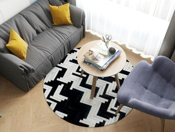 HANDMADE 100% Natural Patchwork Cowhide Area Rug | Hair on Leather Cowhide Carpet | PR125