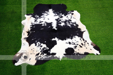 Exact As Photo (4.3 x 4.7 ft ), Black White COWHIDE RUG | 100% Natural Cowhide Area Rug | Genuine Hair-on Leather Cow Hide Rug | C445