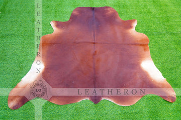 Large ( 5.4 X 6 ft.) EXACT As Photo, Brown COWHIDE RUG | 100% Natural Cowhide Area Rug | Real Hair-on Leather Cowhide Rug | C390