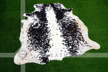 Small (4 X 4.5 ft.) EXACT As Photo, Black White Speckled COWHIDE RUG | 100% Natural Cowhide Area Rug | Real Hair-on Leather Rug | C441