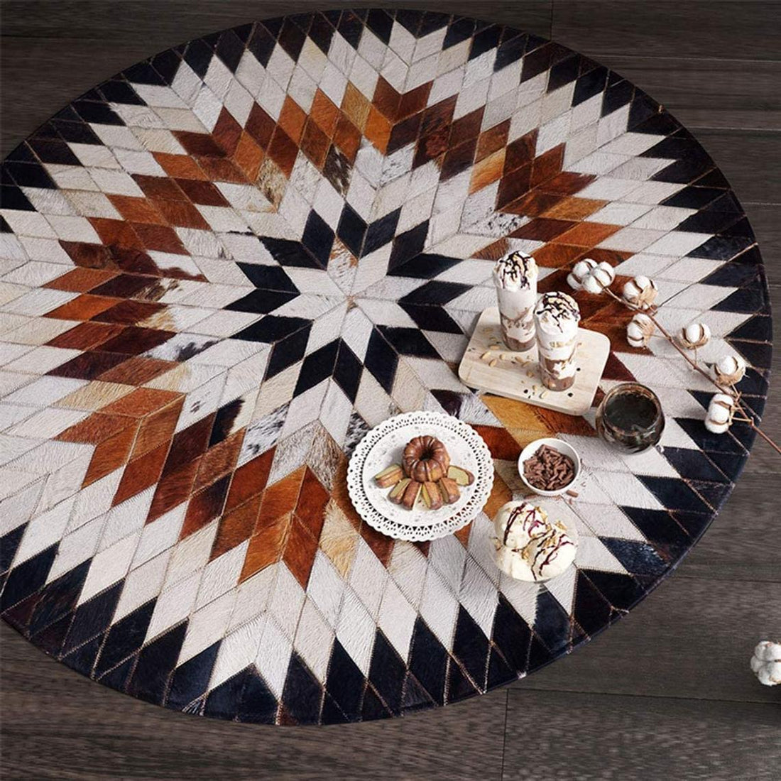 HANDMADE 100% Natural Patchwork Cowhide Area Rug | Hair on Leather Cowhide Carpet | PR81