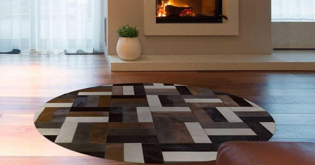 Natural Beauty: Handmade Cowhide Patchwork Leather Rug, 100% Genuine | Hair on Carpet | PR103