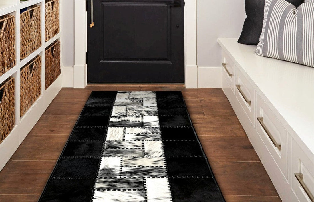HANDMADE 100% Natural COWHIDE RUG | Patchwork Cowhide Area Rug | Real Cowhide Hallway Runner | Hair on Leather Cowhide Carpet | PR61