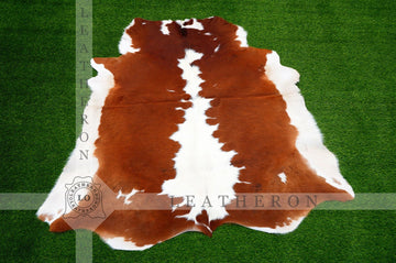 EXACT As Photo (4.3 X 4.4 ft.), Unique Brown White COWHIDE RUG | 100% Natural Cowhide Area Rug | Real Hair-on Leather Cow Hide Rug | C437