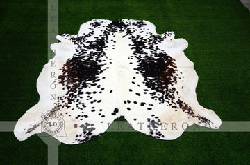 LARGE ( 5.4 X 5.6 ft.), Black White COWHIDE RUG | 100% Natural Cowhide Area Rug | Real Hair-on Leather Cow Hide Rug | C430 - Exact As Photo