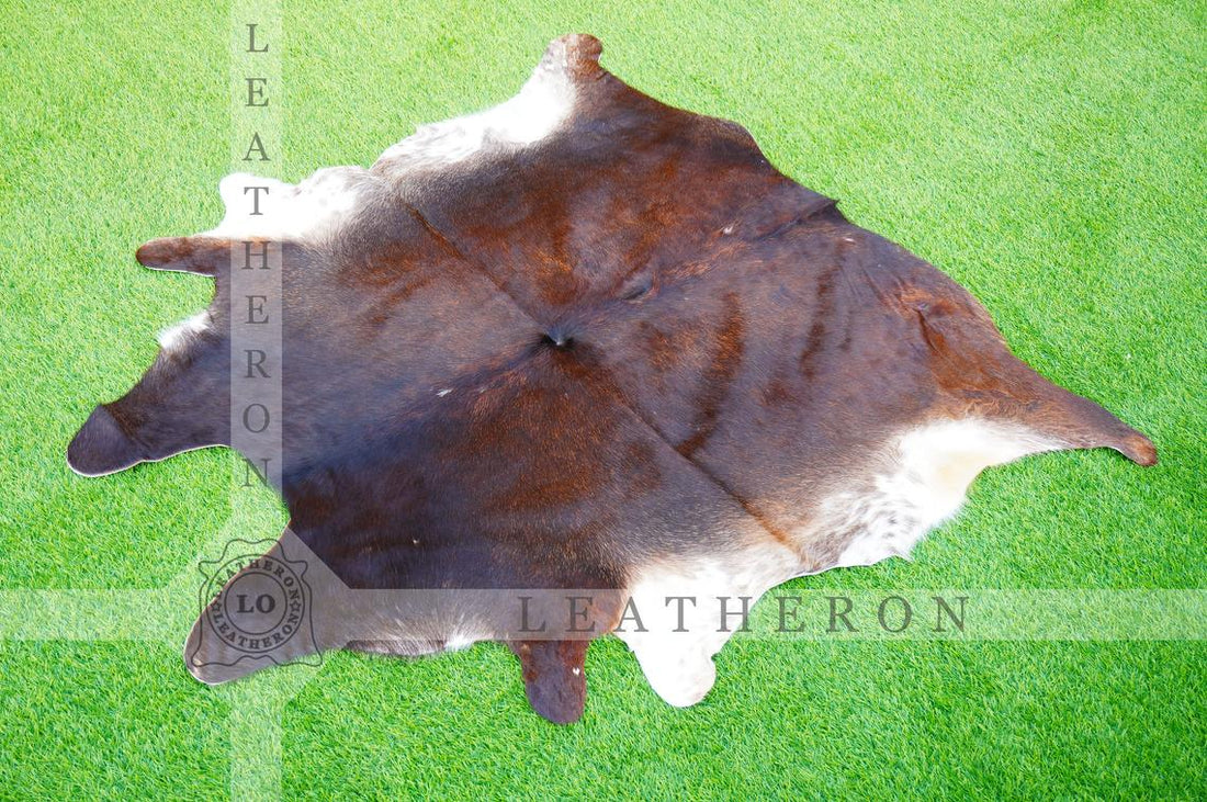 EXACT As Photo ( 4 x 4.3 ft.), Brown Black Tricolor COWHIDE RUG | 100% Natural Cowhide Area Rug | Real Hair-on Leather Cow Hide Rug | C416