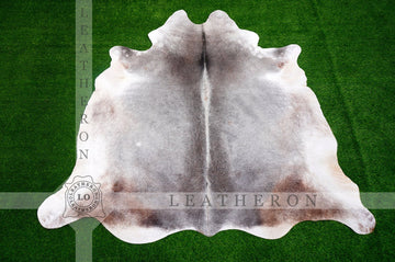 Medium ( 5 X 5.3 ft.) EXACT As Photo, Gray White COWHIDE RUG | Natural Cowhide Area Rug | Real Hair-on Leather Cowhide Rug | C470