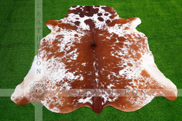 XLARGE (5.8 X 6 ft.) Exact As Photo, Brown White COWHIDE RUG | 100% Natural Cowhide Rug | Hair-on Leather Cow Hide Rug | C391