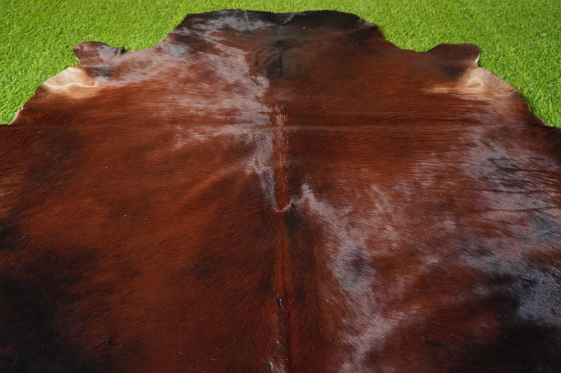 Small ( 4 x 4.3 ft.) EXACT As Photo, Brown Black COWHIDE RUG | 100% Natural Cowhide Area Rug | Hair-on Leather Cow Hide Rug | C523