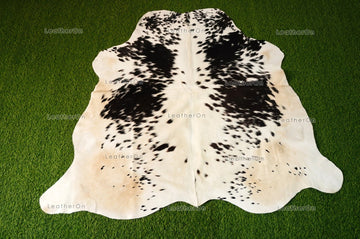 Small ( 4.5 x 4.5 ft.) EXACT As Photo, Black White Speckled COWHIDE RUG | 100% Natural Cowhide Rug | Hair-on Leather Cow Hide Rug | C529