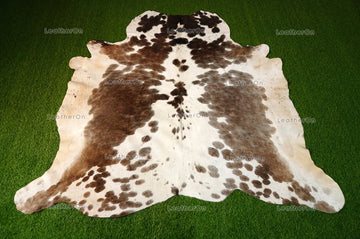 Large (5.4 x 6 ft.) EXACT As Photo, Tricolor COWHIDE Area RUG | 100% Natural Cowhide Rug | Hair-on Cowhide Leather Rug | C536
