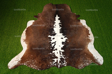 Small ( 4.7 x 4.9 ft.) EXACT As Photo, Tricolor COWHIDE Area RUG | 100% Natural Cowhide Rug | Hair-on Leather Cow Hide Rug | C543