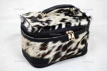 Cowhide Beauty Box Bag | 100% Natural Cowhide Top Handle Bag | Real Hair On Cowhide Leather Ladies Bag | Cow Skin Beauty Box Bag | BOX01