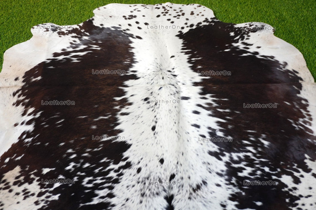 Small ( 3.7 X 4 ft.) EXACT As Photo, Black White COWHIDE Area RUG | 100% Natural Cowhide Rug | Hair-on Leather Cow Hide Rug | C568