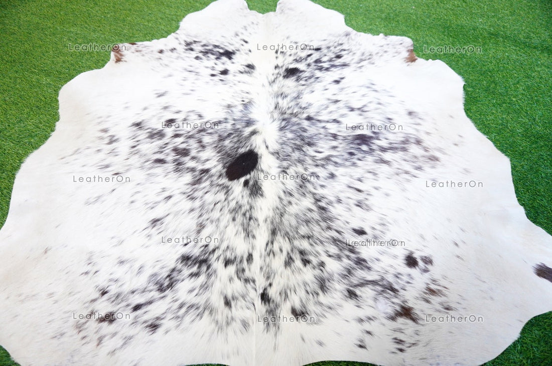 Small (4.9 X 4.7 ft.) EXACT As Photo, Speckled Black White COWHIDE Area RUG | 100% Natural Cowhide Rug | Hair-on Leather Cow Hide Rug | C597