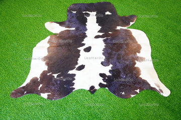 Small ( 4.8 x 4.9 ft.) EXACT As Photo, Tricolor COWHIDE RUG | 100% Natural Cowhide Area Rug | Real Hair-on Leather Cow Hide Rug | C498