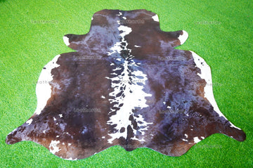 Large (5.3 X 5.6 ft.) EXACT As Photo, Tricolor COWHIDE RUG | 100% Natural Cowhide Area Rug | Real Hair-on Cowhide Leather Rug | C509