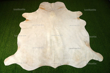 XLARGE (6 X 6 ft.) Exact As Photo, Pure White Cowhide Area RUG | 100% Natural Cowhide Rug | Hair-on Leather Cow Hide Rug | C532