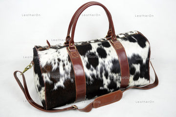 Cowhide Duffel Bag Natural Hair On Leather TRAVEL Bag Real Cow hide Luggage Bag | DB58