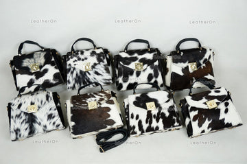 Cowhide Mini Hand Bag with Strap | 100% Natural Cowhide Top Handle Bag | Real Hair On Cowhide Leather Ladies Bag | Cow Skin Small Hand Bag