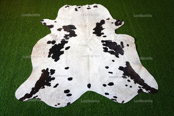 Small ( 4.6 X 5 ft.) EXACT As Photo, Black White COWHIDE Area RUG | 100% Natural Cowhide Rug | Hair-on Leather Cow Hide Rug | C559