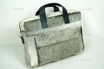 Cowhide Laptop Briefcase Bag | Natural Cowhide Office Satchel Bag | Cowhide Messenger Bag | Cowhide File Bag | Documents Bag | OB26