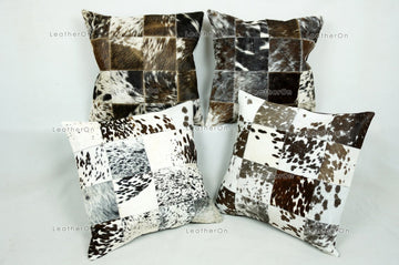 Cowhide Patchwork Pillows Covers 100% Natural Hair on Cowhide Leather Pillow Cases | PLW227