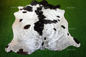 Large (5.5 x 5.5 ft.) EXACT As Photo, Black White COWHIDE Area RUG | 100% Natural Cowhide Rug | Hair-on Cowhide Leather Rug | C579