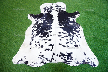Small (4.3 X 4.6 ft.) EXACT As Photo, Black White COWHIDE Area RUG | 100% Natural Cowhide Rug | Hair-on Leather Cow Hide Rug | C601