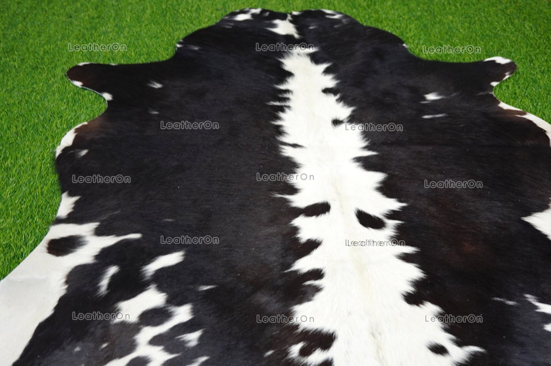 Small (4 X 3.9 ft.) EXACT As Photo, Black White COWHIDE RUG | 100% Natural Cowhide Area Rug | Real Hair-on Leather Rug | C617