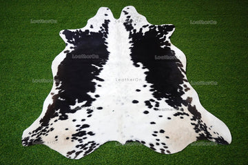 Small (4.8 x 4.5 ft.) EXACT As Photo, Black White COWHIDE RUG | 100% Natural Cowhide Area Rug | Hair-on Cowhide Leather Rug | C638