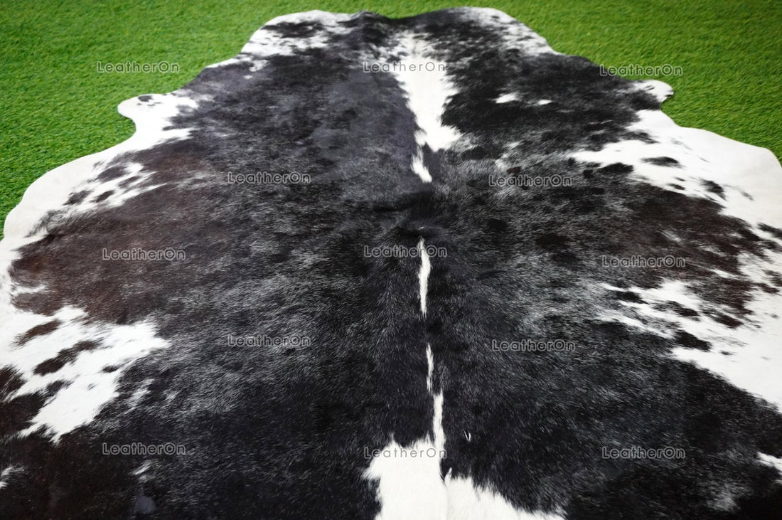 Small (4.6 x 4.2 ft.) EXACT As Photo, Black White COWHIDE RUG | 100% Natural Cowhide Area Rug | Hair-on Cowhide Leather Rug | C642