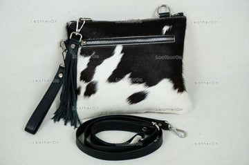 Natural Cowhide Cross body Bags with Strap | 100% Real Hair On Cowhide Leather Wristlet Bags | Genuine Cow skin Ladies Handbags | CB1