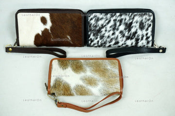 100% Natural Cowhide Clutch Wallet | Real Hair on Leather Clutch Purse | Genuine Cow Skin Leather Clutch Pouch | Real Cowhide Clutch Bag
