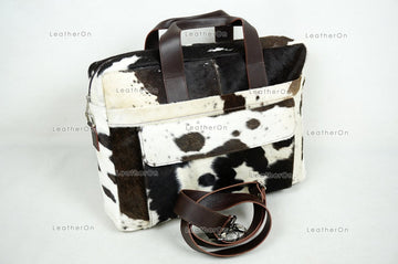 Cowhide Laptop Briefcase Bag | Natural Cowhide Office Satchel Bag | Cowhide Messenger Bag | Cowhide File Bag | Documents Bag | OB22