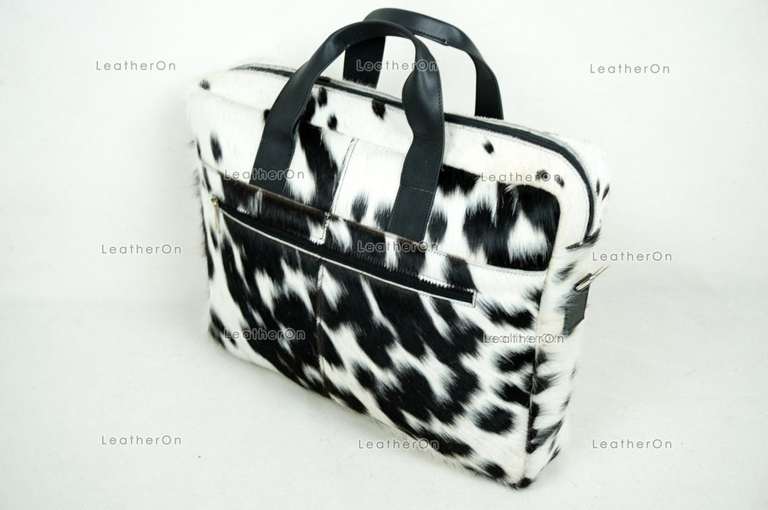 Cowhide Laptop Briefcase Bag | Natural Cowhide Office Satchel Bag | Cowhide Messenger Bag | Cowhide File Bag | Documents Bag | OB23
