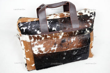 Cowhide Laptop Briefcase Bag | Natural Cowhide Office Satchel Bag | Cowhide Messenger Bag | Cowhide File Bag | Documents Bag | OB25