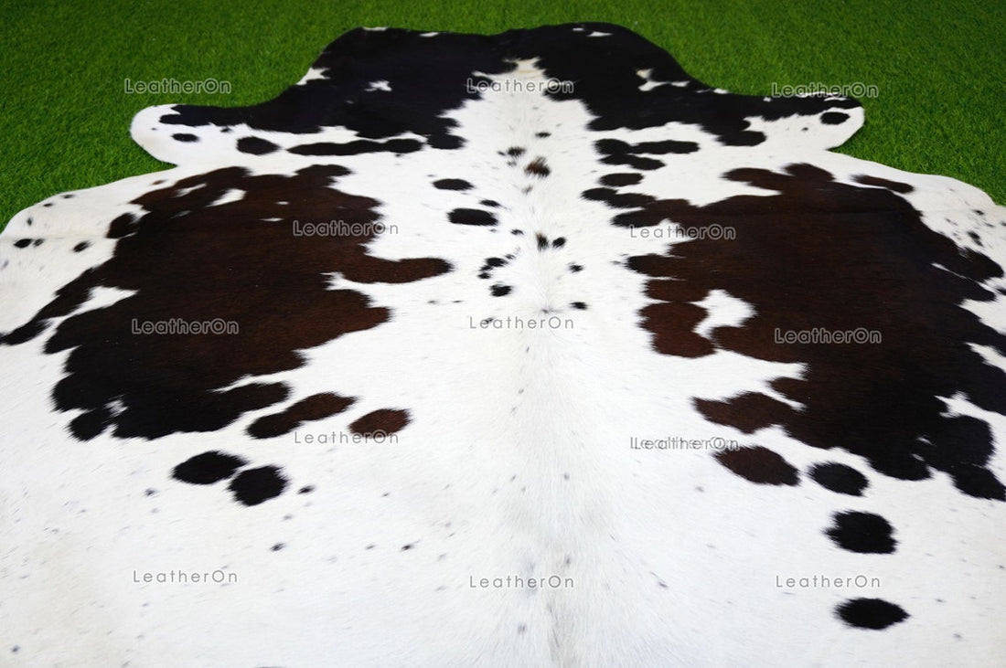 Tricolor Medium (5 x 5 ft.) Exact As Photo Cowhide RUG | 100% Natural Cowhide Area Rug | Genuine Hair-on Cowhide Leather Rug | C687