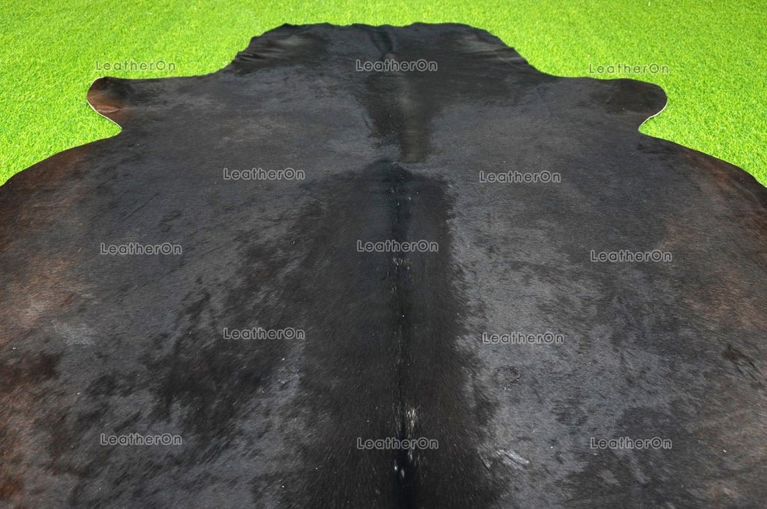 Black, XLARGE (6.3 X 6 ft.) Exact As Photo Cowhide Rug | 100% Natural Cowhide Area Rug | Real Hair-on Leather Cowhide Rug | C693