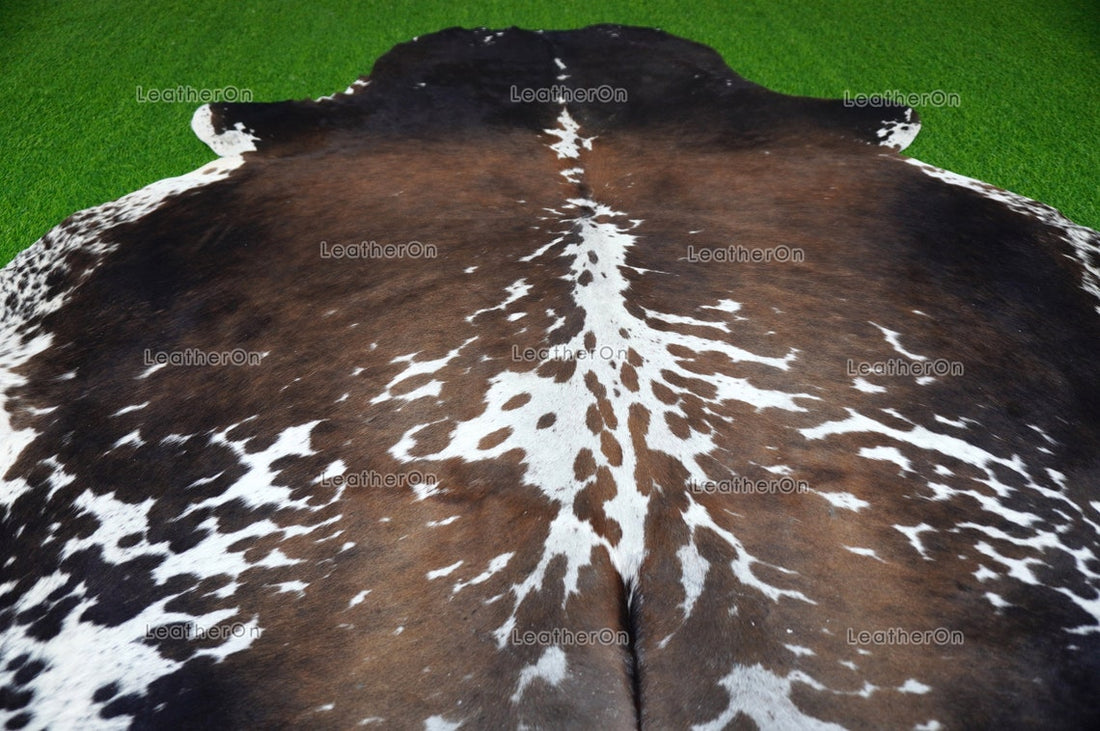 Tricolor XLARGE (5.9 X 6 ft.) Exact As Photo Cowhide Rug | 100% Natural Cowhide Area Rug | Real Hair-on Leather Cowhide Rug | C706