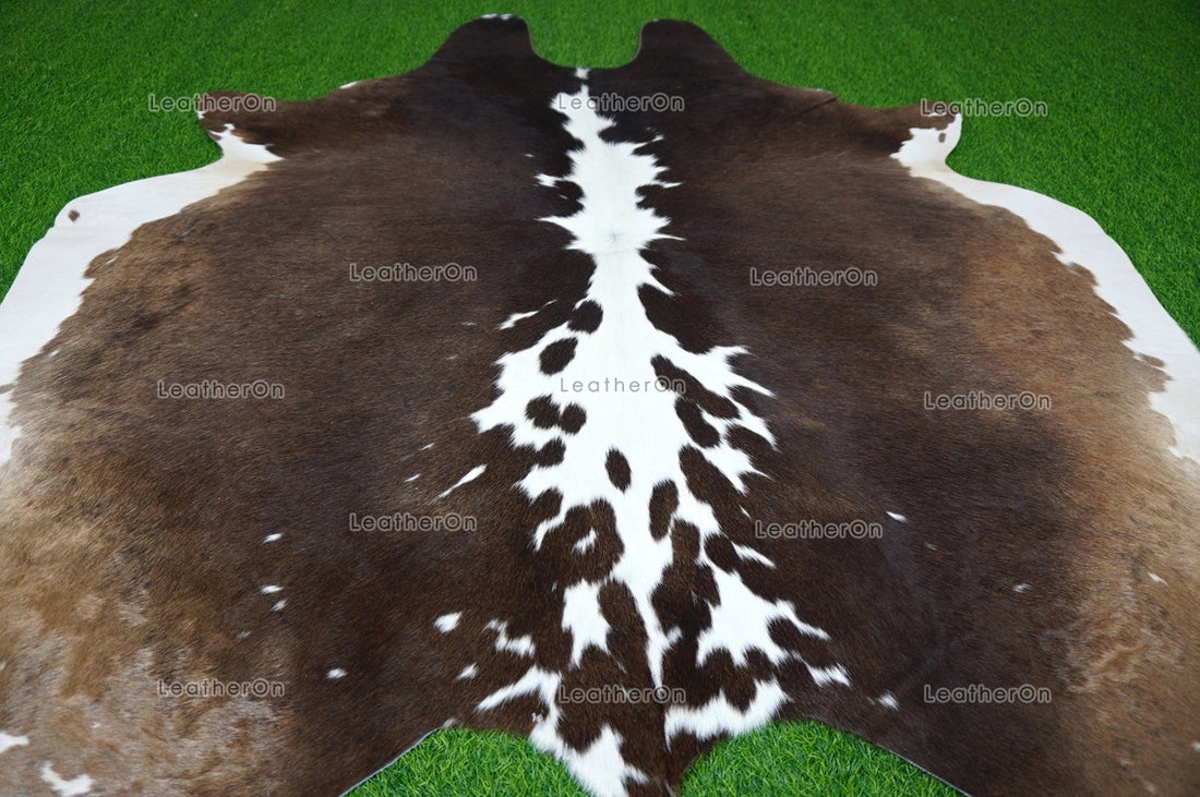 Tricolor Large (5.5 X 5.8 ft.) Exact As Photo Cowhide Area RUG | 100% Natural Cowhide Rug | Genuine Hair-on Cowhide Leather Rug | C714