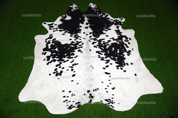 Black White XLARGE (7 X 6.6 ft.) Exact As Photo Cowhide Rug | 100% Natural Cowhide Area Rug | Real Hair-on Leather Cowhide Rug | C725